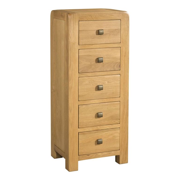 Curve Narrow Chest - 5 Drawer - Oak