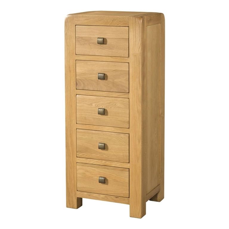 Curve Narrow Chest - 5 Drawer - Oak