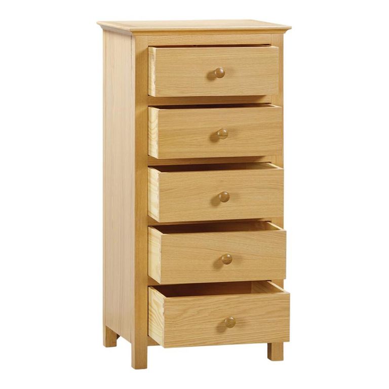 Arlington Narrow Chest - 5 Drawer - Oak
