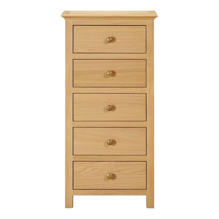 Arlington Narrow Chest - 5 Drawer - Oak