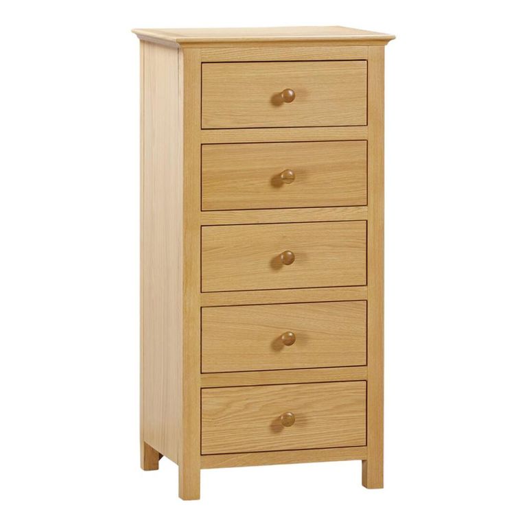 Arlington Narrow Chest - 5 Drawer - Oak