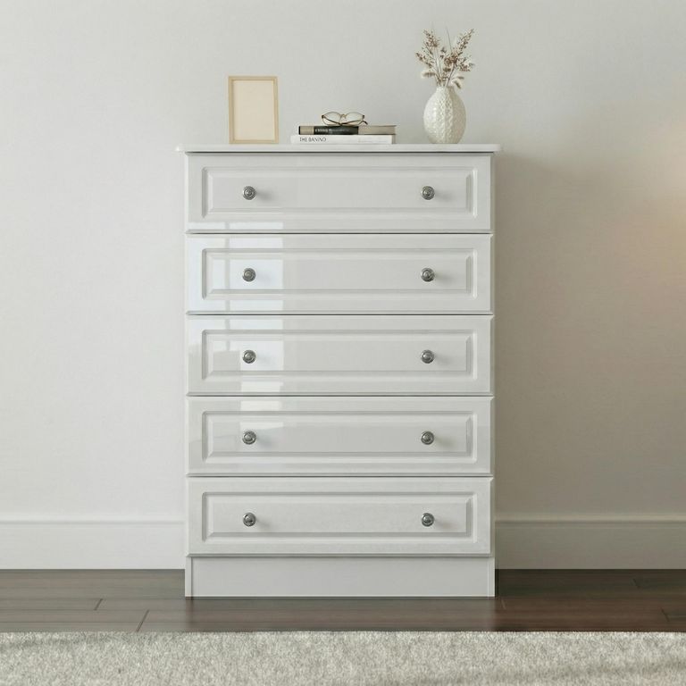 Pembroke White Gloss 5 Drawer Chest