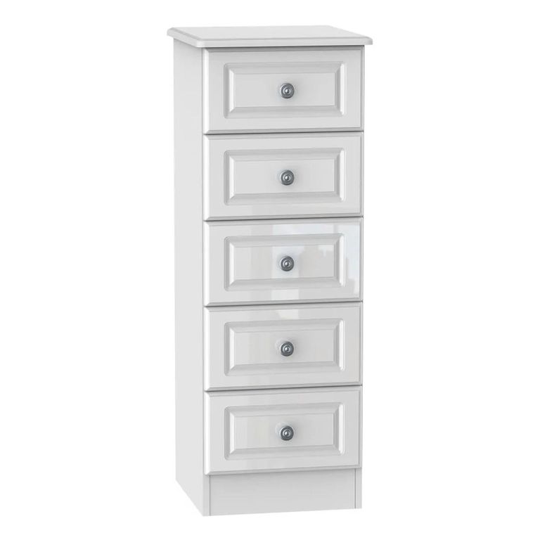 Pembroke White Gloss 5 Drawer Narrow Chest