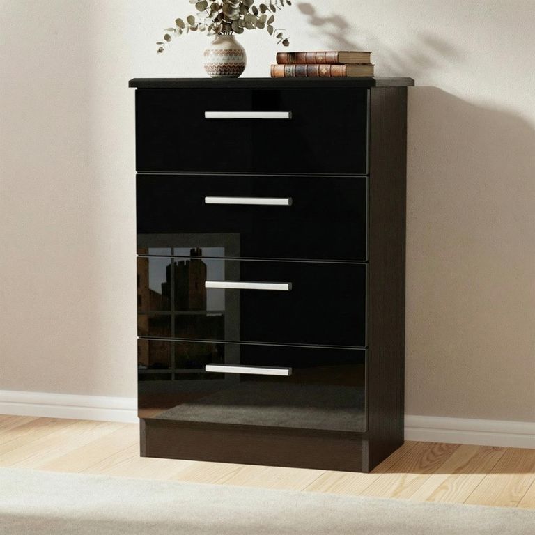 Knightsbridge Midi Chest - 4 Drawer - Black Gloss