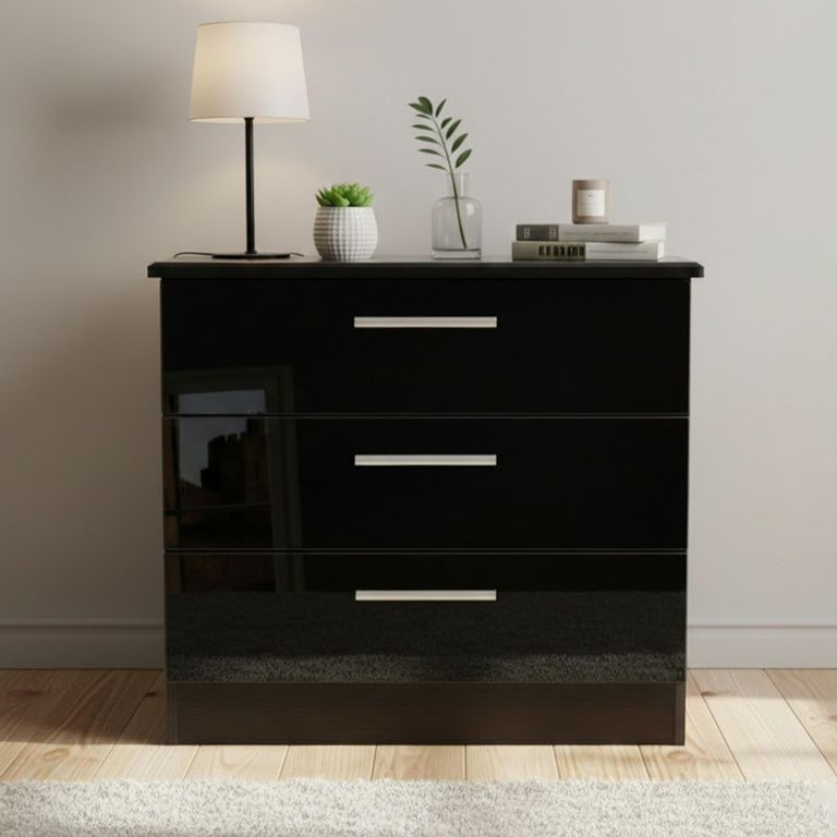 Knightsbridge Small Chest - 3 Drawer - Black Gloss
