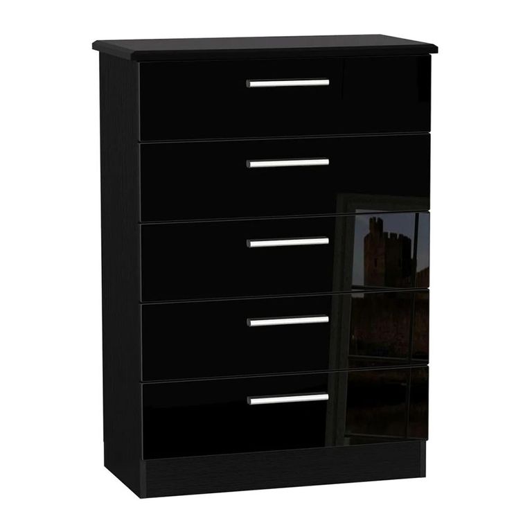 Knightsbridge Chest - 5 Drawer - Black Gloss