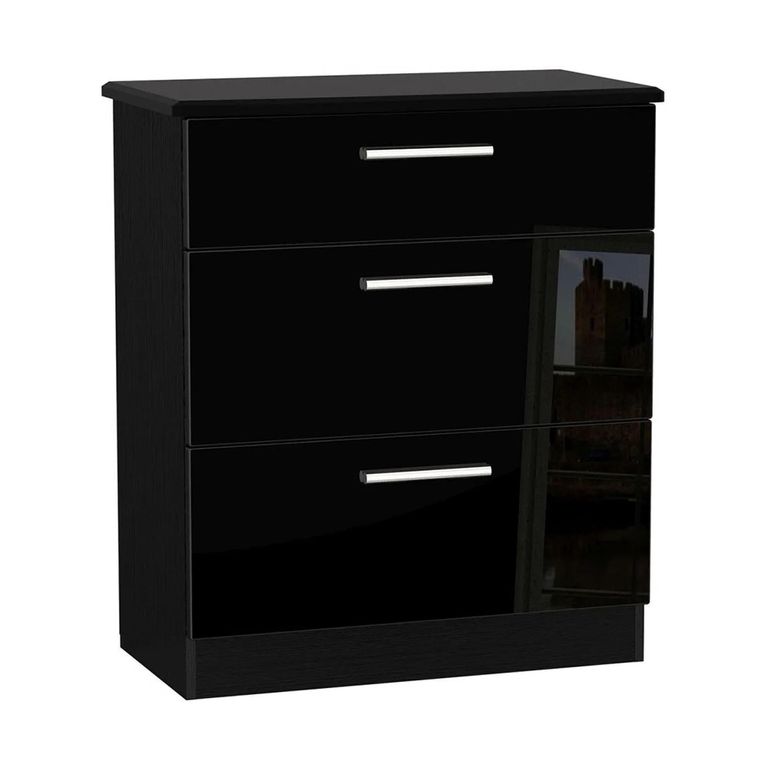 Knightsbridge Deep Chest - 3 Drawer - Black Gloss