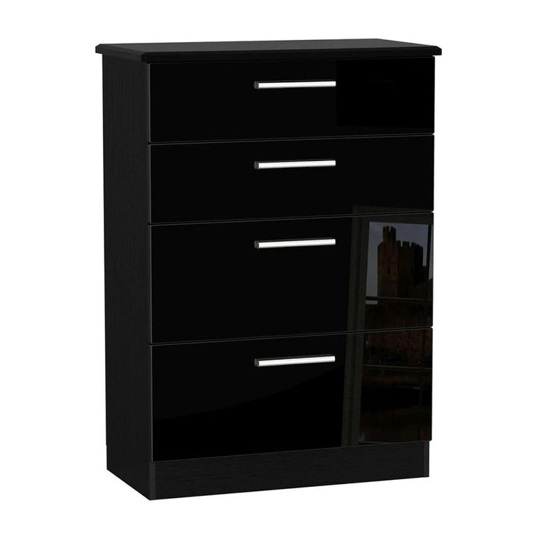 Knightsbridge Deep Chest - 4 Drawer - Black Gloss