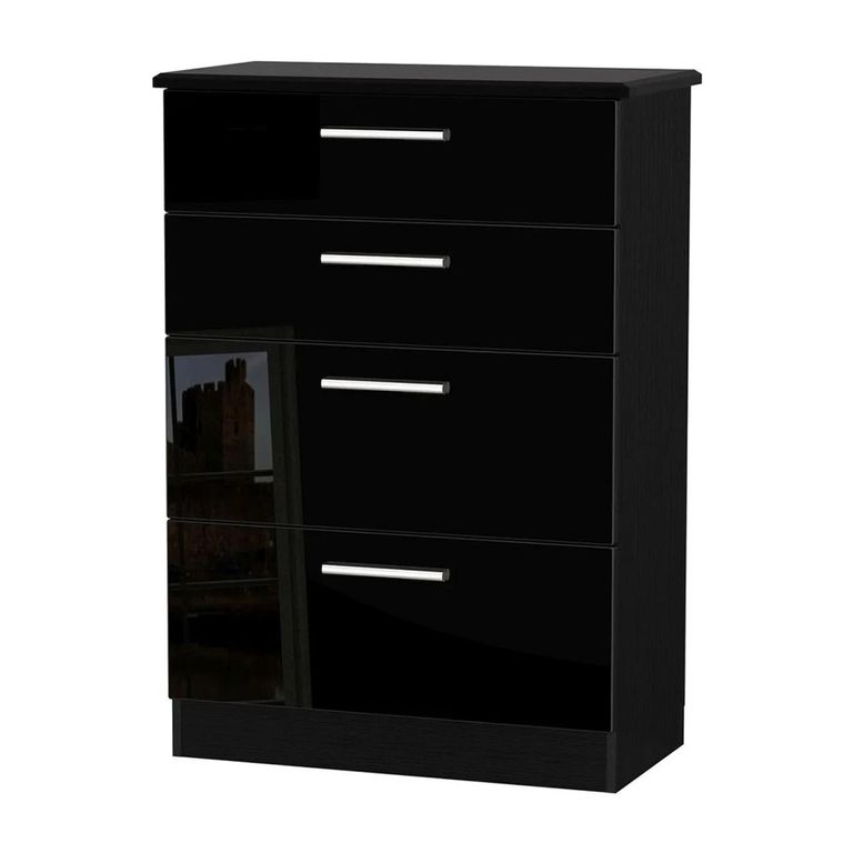 Knightsbridge Deep Chest - 4 Drawer - Black Gloss