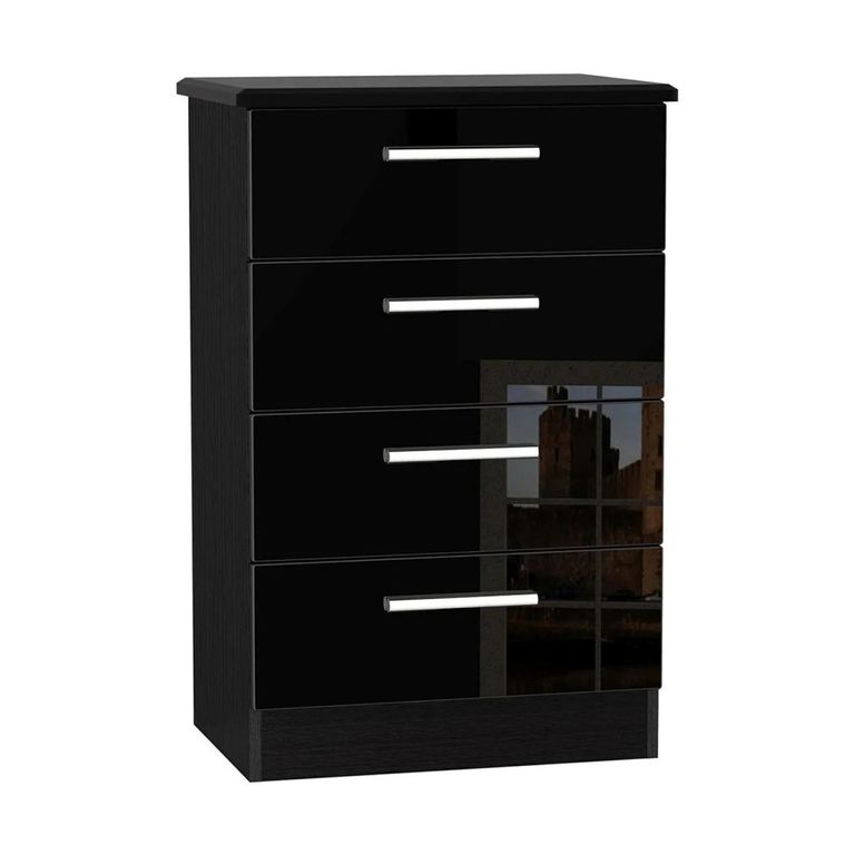 Knightsbridge Midi Chest - 4 Drawer - Black Gloss