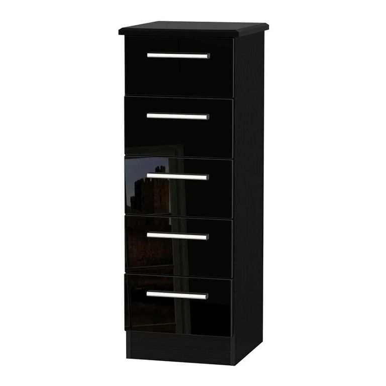 Knightsbridge Narrow Chest - 5 Drawer - Black Gloss