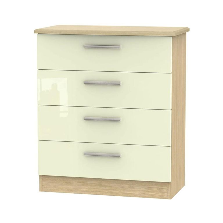 Knightsbridge Chest - 4 Drawer - Cream Gloss and Light Oak