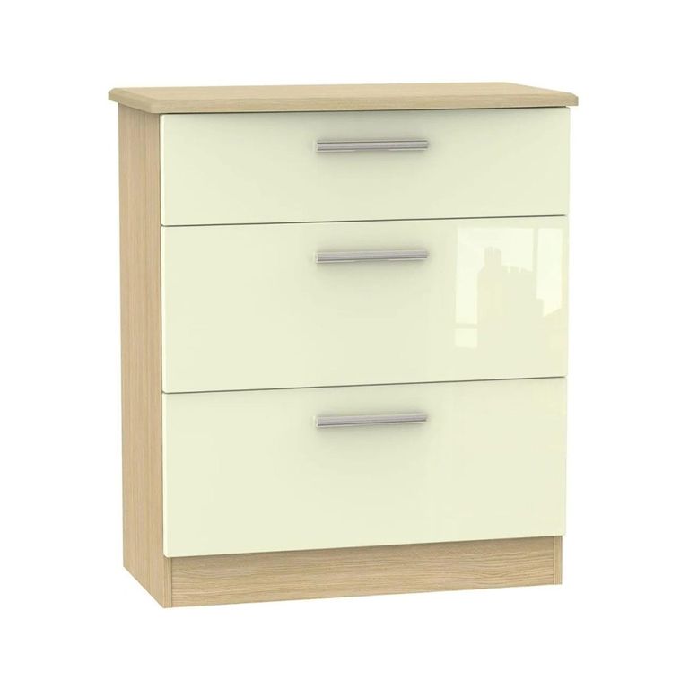 Knightsbridge Deep Chest - 3 Drawer - Cream Gloss and Light Oak