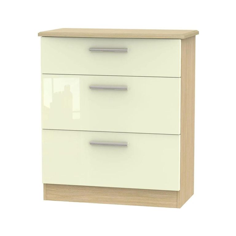 Knightsbridge Deep Chest - 3 Drawer - Cream Gloss and Light Oak