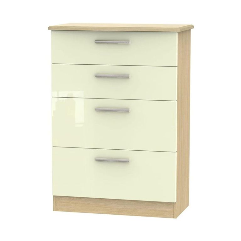 Knightsbridge Deep Chest - 4 Drawer - Cream Gloss and Light Oak