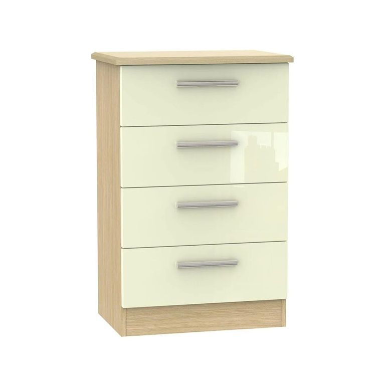 Knightsbridge Midi Chest - 4 Drawer - Cream Gloss and Light Oak