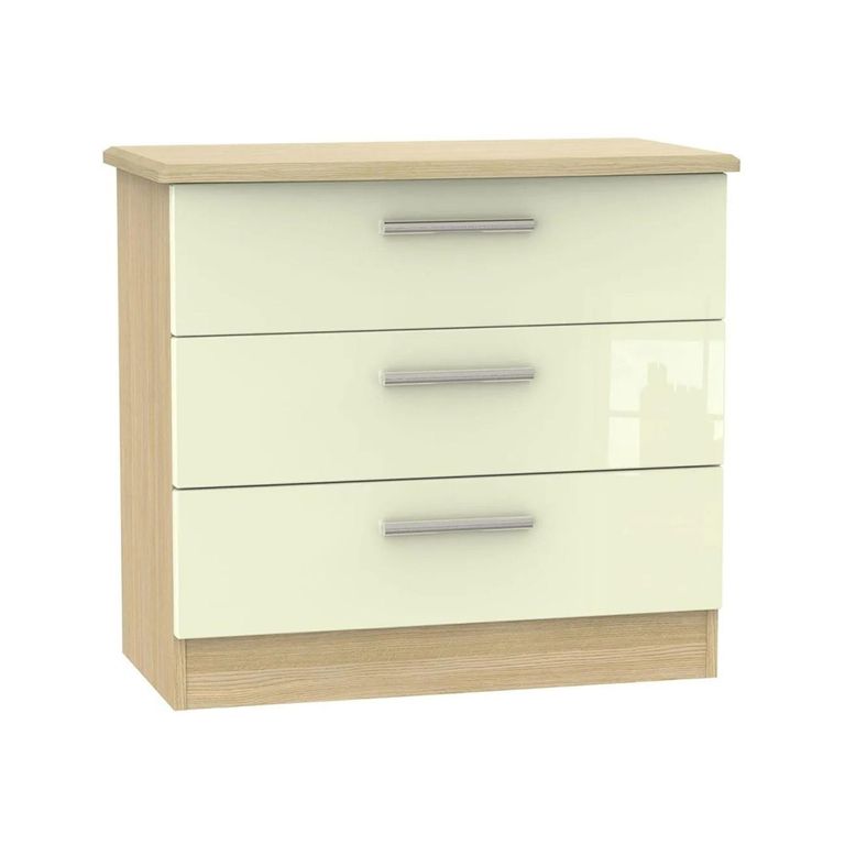 Knightsbridge Small Chest - 3 Drawer - Cream Gloss and Light Oak