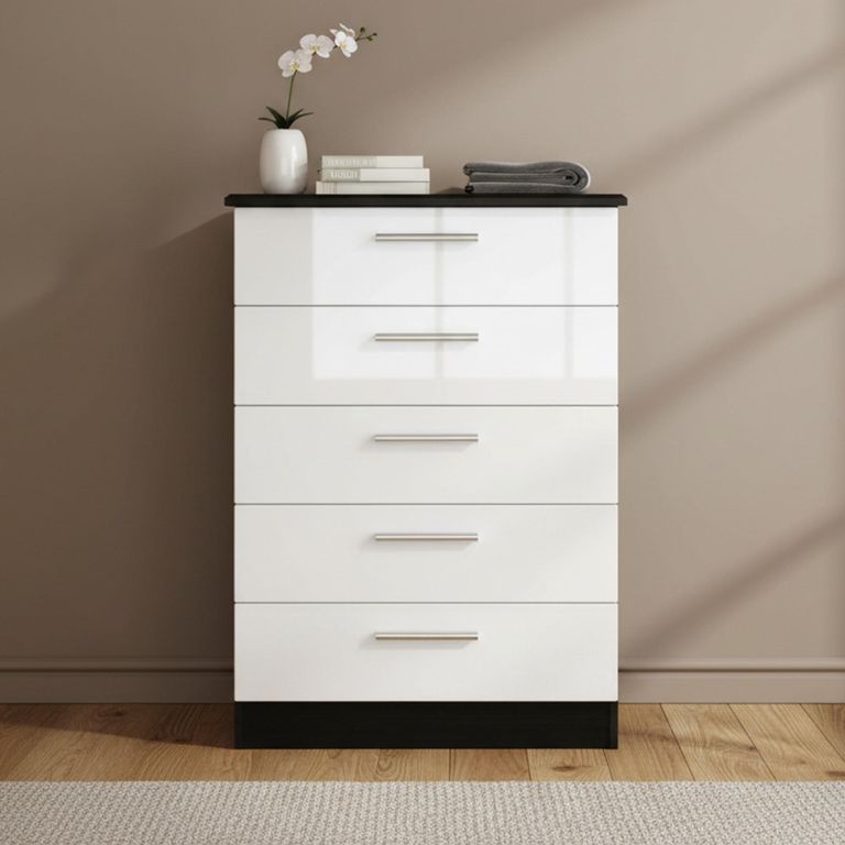 Knightsbridge Chest - 5 Drawer - White Gloss and Black