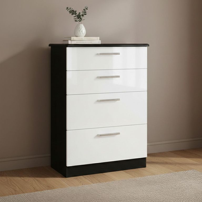 Knightsbridge Chest - Deep - 4 Drawer - White Gloss and Black
