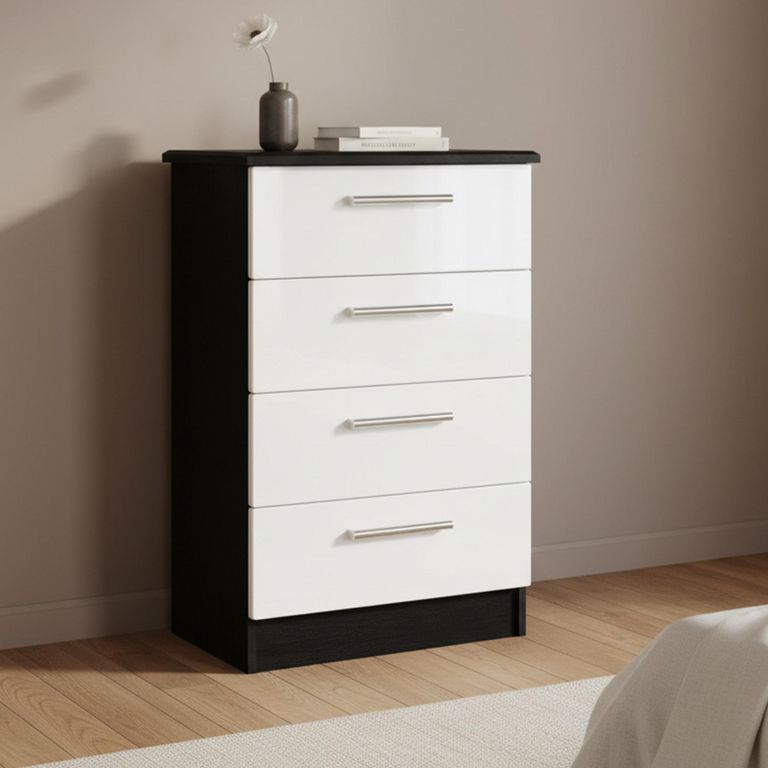 Knightsbridge Chest - Midi - 4 Drawer - White Gloss and Black
