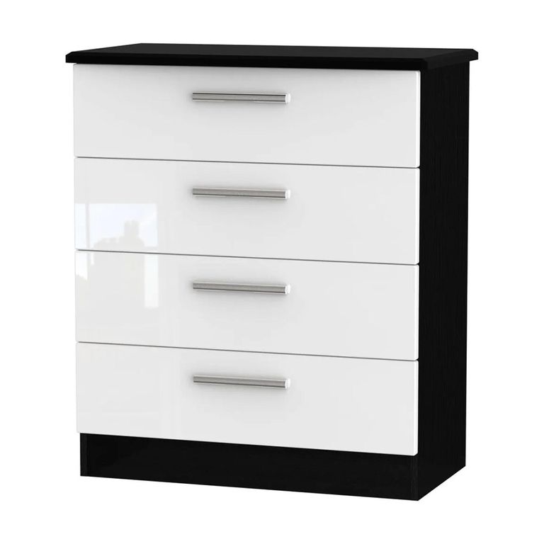 Knightsbridge Chest - 4 Drawer - White Gloss and Black