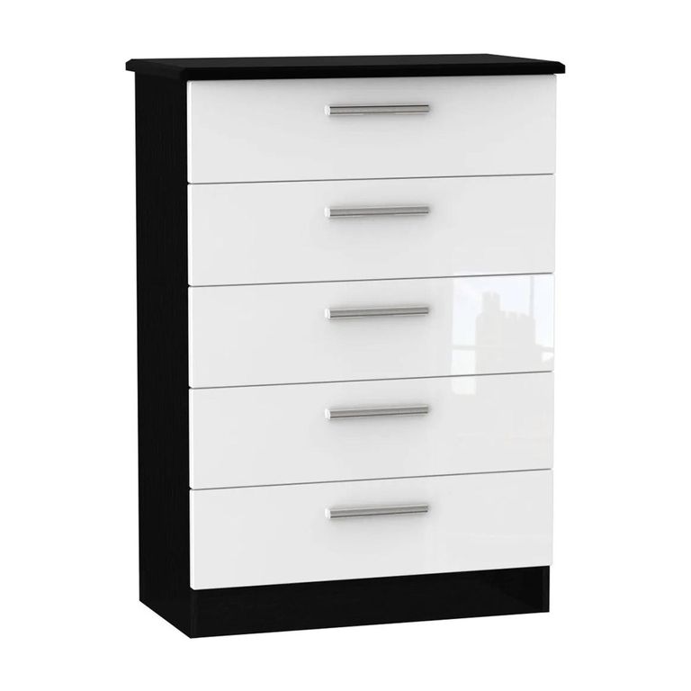 Knightsbridge Chest - 5 Drawer - White Gloss and Black