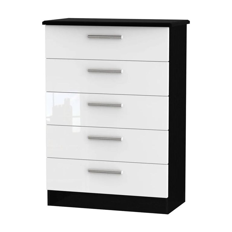 Knightsbridge Chest - 5 Drawer - White Gloss and Black