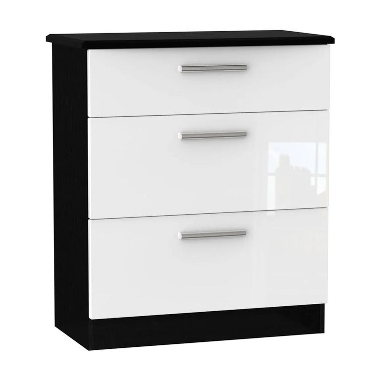 Knightsbridge Chest - Deep - 3 Drawer - White Gloss and Black