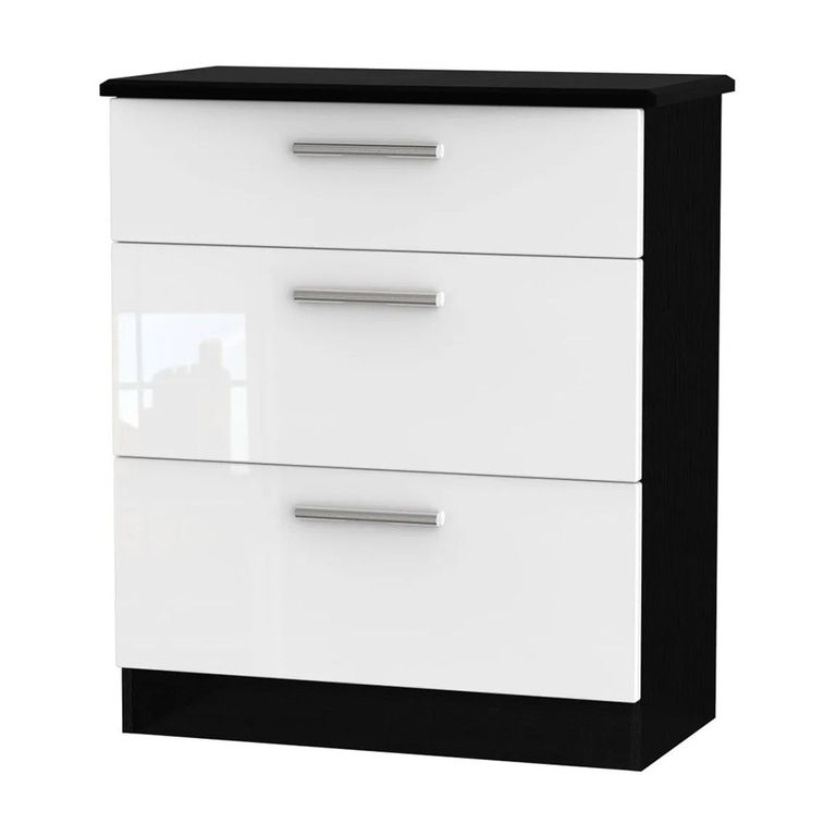 Knightsbridge Chest - Deep - 3 Drawer - White Gloss and Black