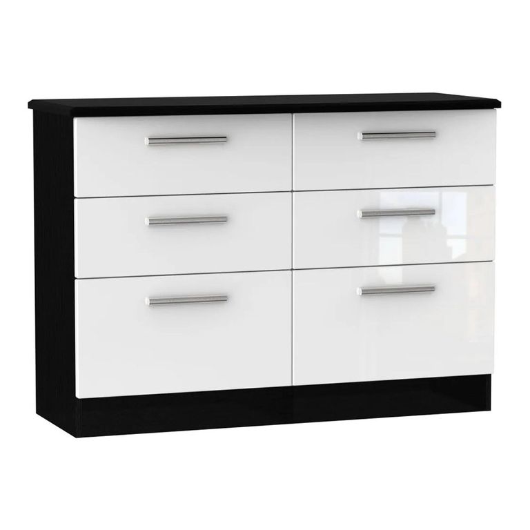 Knightsbridge Chest - Midi - 6 Drawer - White Gloss and Black