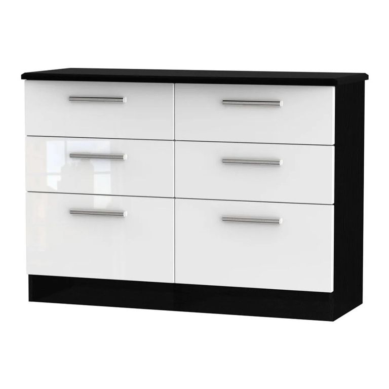 Knightsbridge Chest - Midi - 6 Drawer - White Gloss and Black