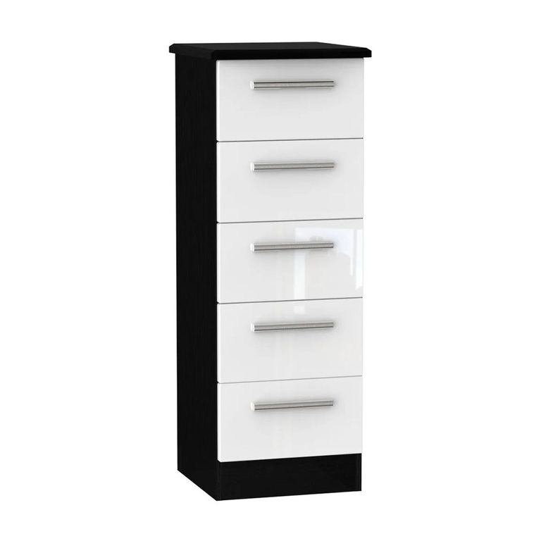 Knightsbridge Chest - Narrow - 5 Drawer - White Gloss and Black