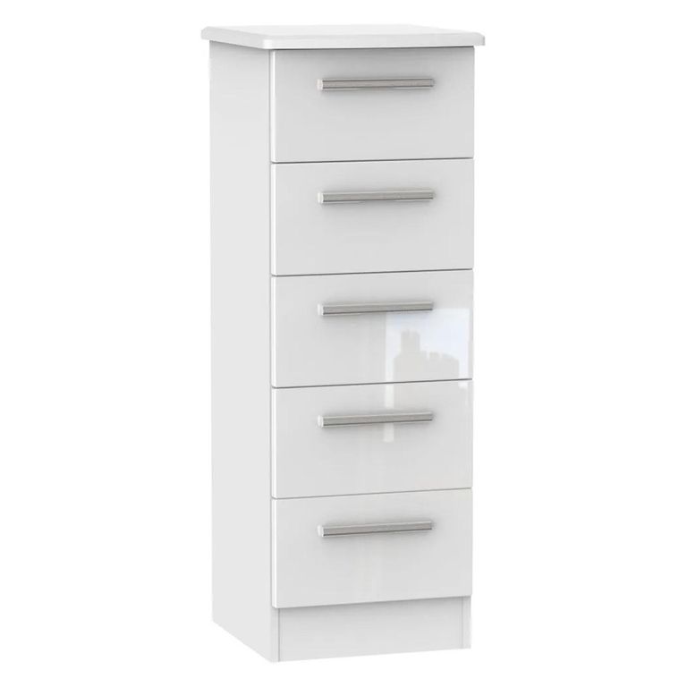 Knightsbridge Chest - Narrow - 5 Drawer - White Gloss