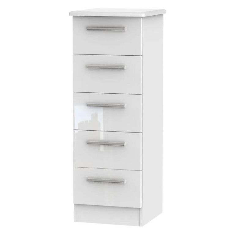 Knightsbridge Chest - Narrow - 5 Drawer - White Gloss