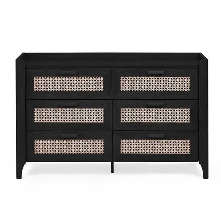 Clearance - Sydney Chest of Drawers - 6 Drawer - Wide - Black and Faux Rattan - FSS16513