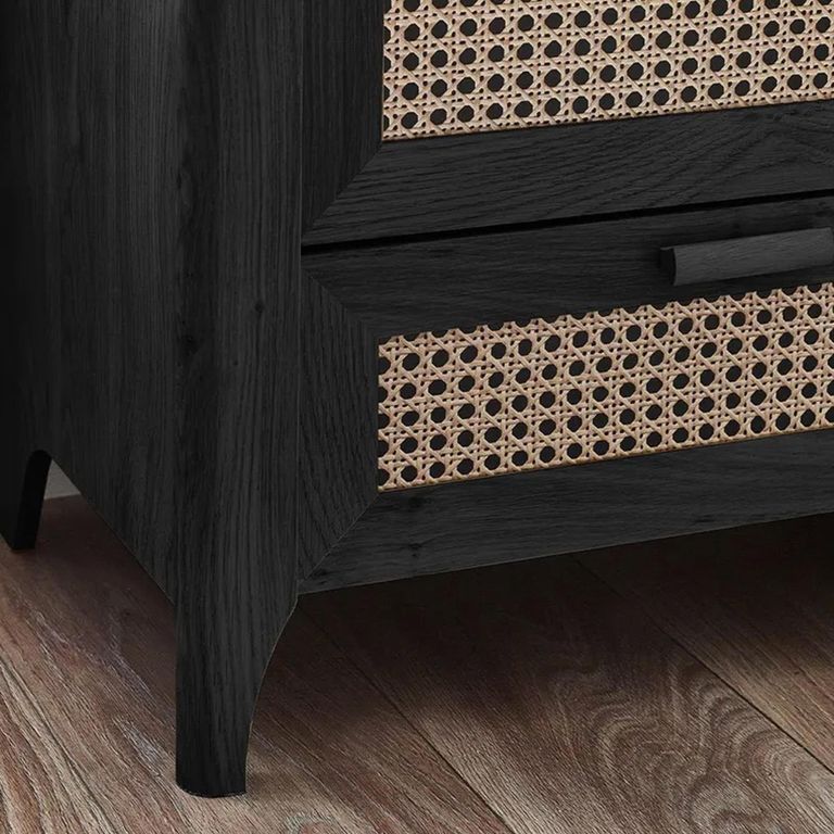 Clearance - Sydney Chest of Drawers - 6 Drawer - Wide - Black and Faux Rattan - FSS16513