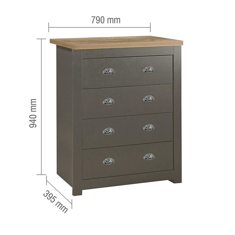 Highgate Chest - 4 Drawer - Dark Grey Painted