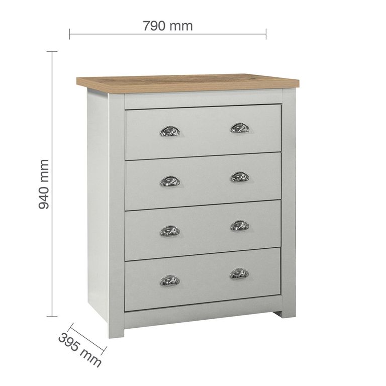 Highgate Chest - 4 Drawer - Grey Painted