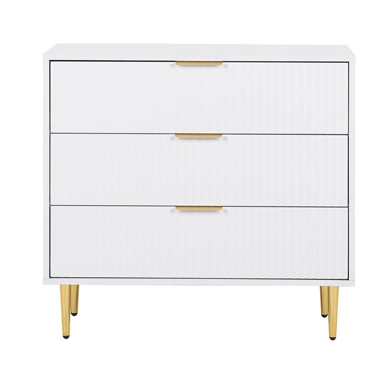 Zara Chest - 3 Drawer - Fluted - White - Gold Legs