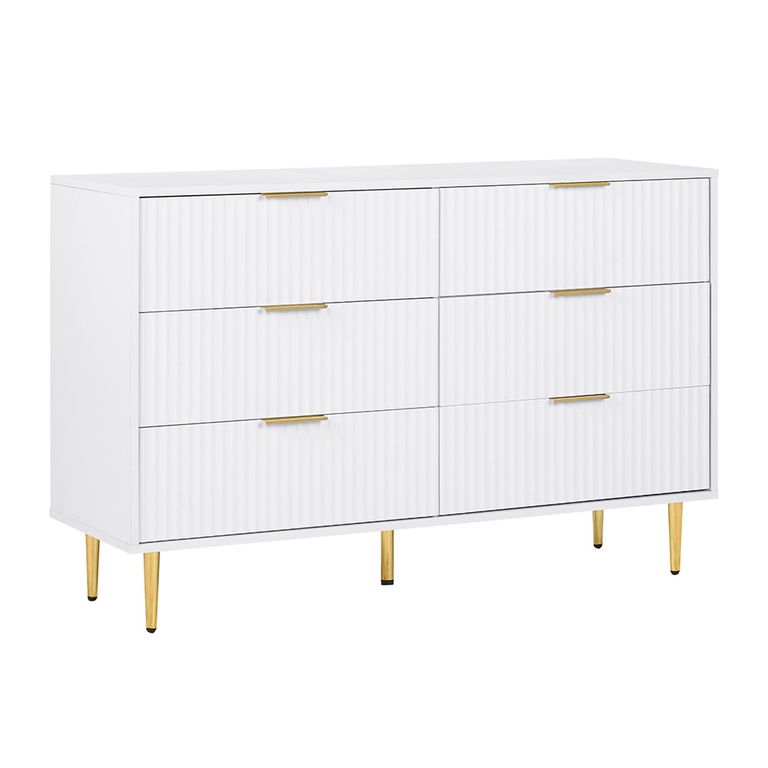 Zara Chest - 6 Drawer - Fluted - White - Gold Legs