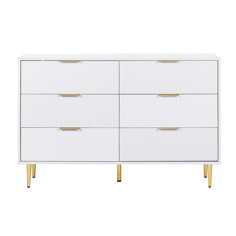 Zara Chest - 6 Drawer - Fluted - White - Gold Legs