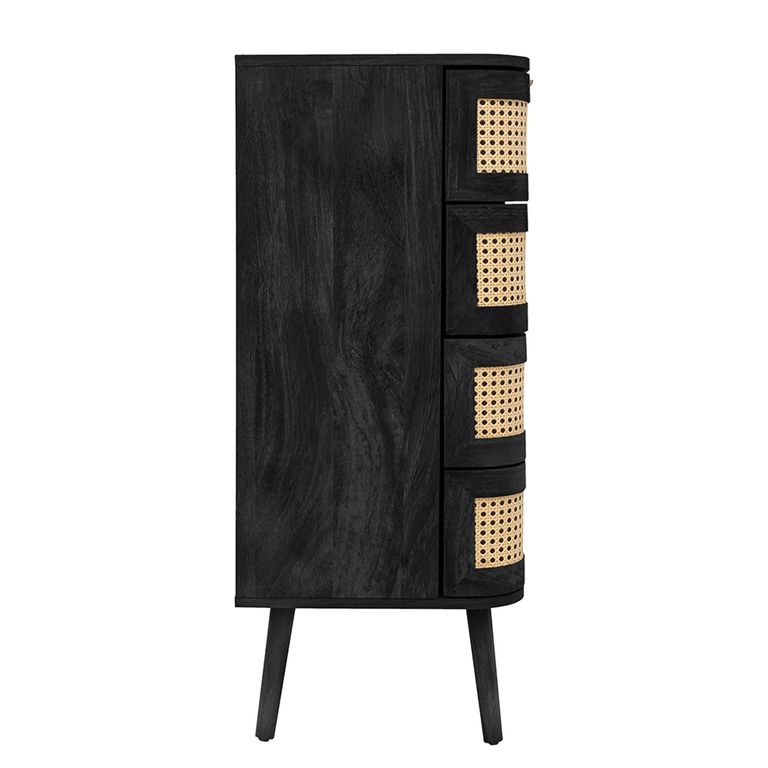 Noah Chest - 2+3 Drawer - Black and Rattan