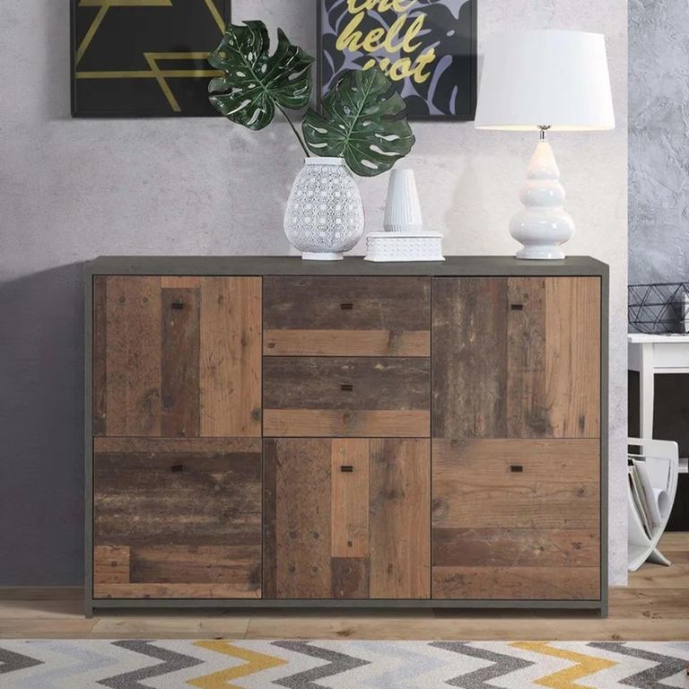 Best Chest - 5 Door - 2 Drawer - Wide - Grey Concrete and Vintage Wood