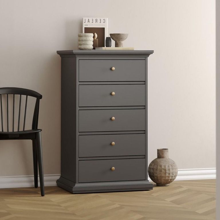 Paris Chest - 5 Drawer - Narrow - Grey