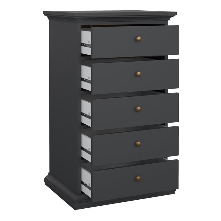 Paris Chest - 5 Drawer - Narrow - Grey