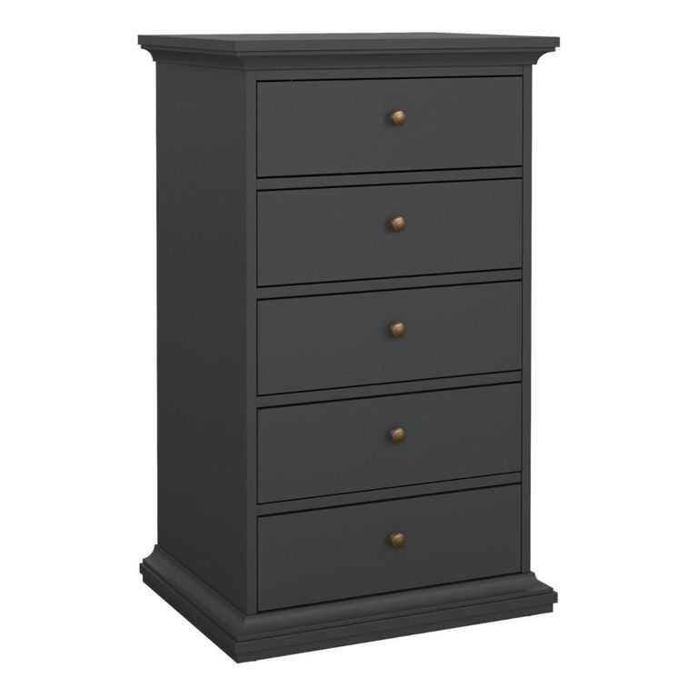 Paris Chest - 5 Drawer - Narrow - Grey