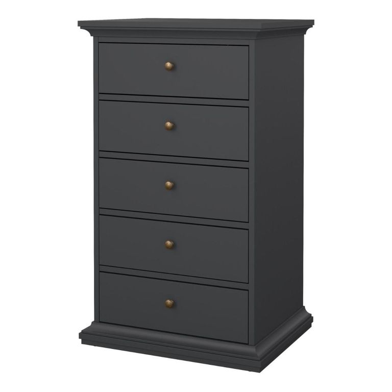 Paris Chest - 5 Drawer - Narrow - Grey