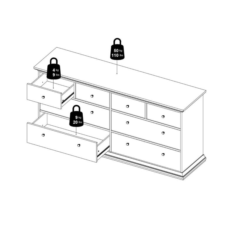 Paris Chest - 8 Drawer - Wide - Grey