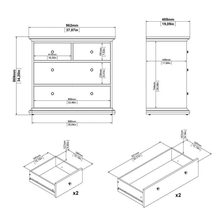 Paris Chest - 2+2 Drawer - White
