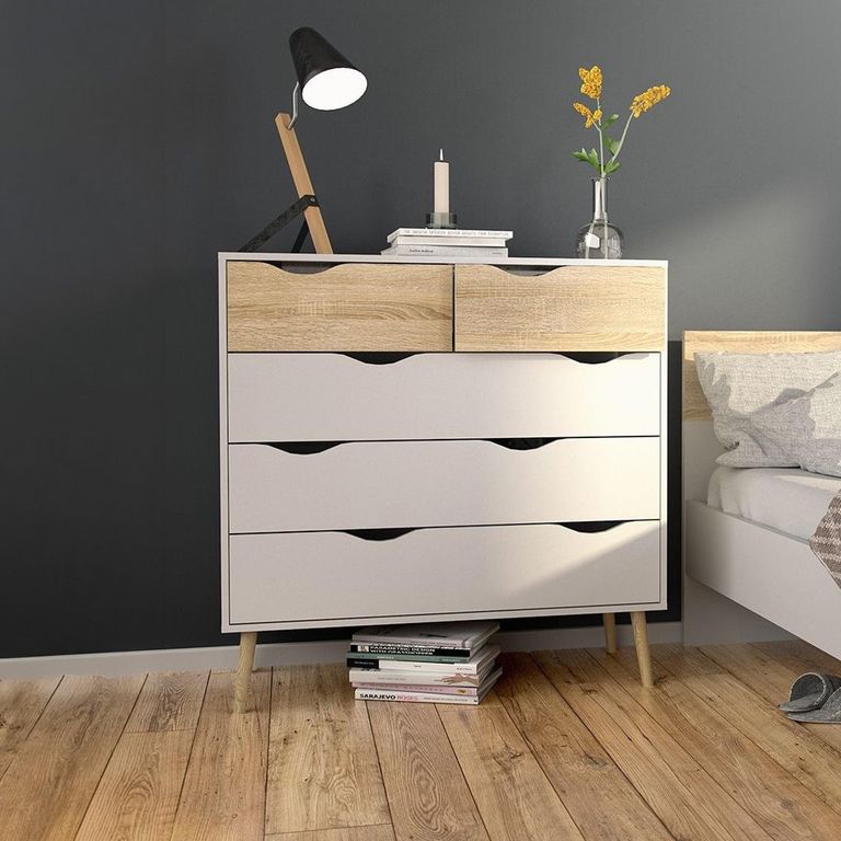 Oslo Chest - 5 Drawer - White and Oak